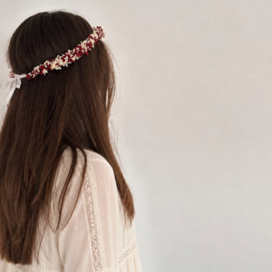 Coronita de par din flori uscate si criogenate – white & burgundy