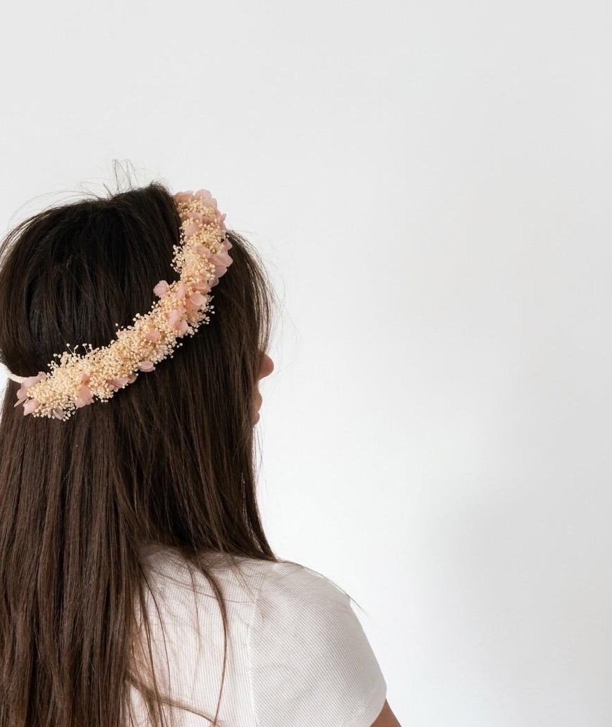 Coronita de par din flori uscate si criogenate - white & pink - imagine 2